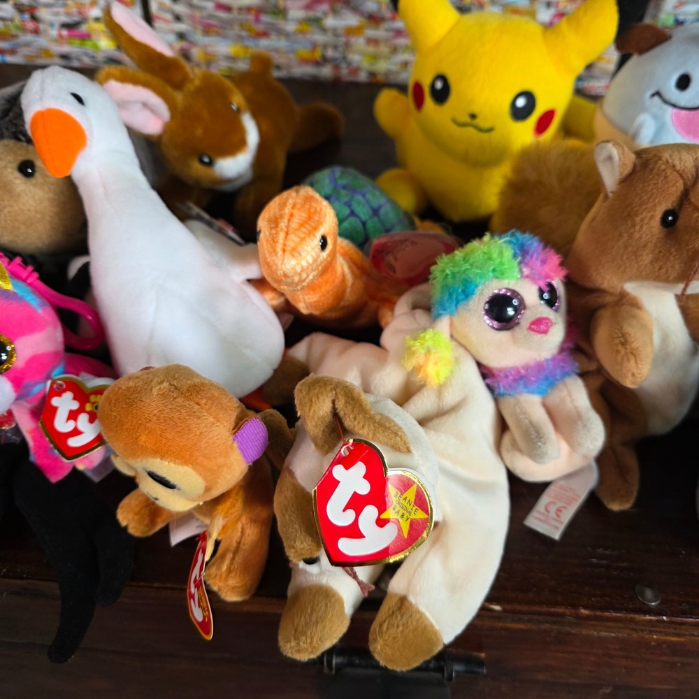 Ty Beanie Babies Boos Pikachu Plush Lot 15pc Mixed Animal Collection Toys